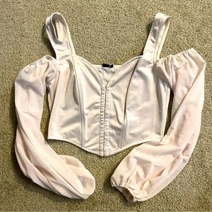 Corset crop top with off the shoulder puff sleeves